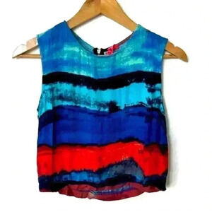 Eight Sixty Women’s Red Blue Gradient Crop Coastal Coachella Summer Top Small